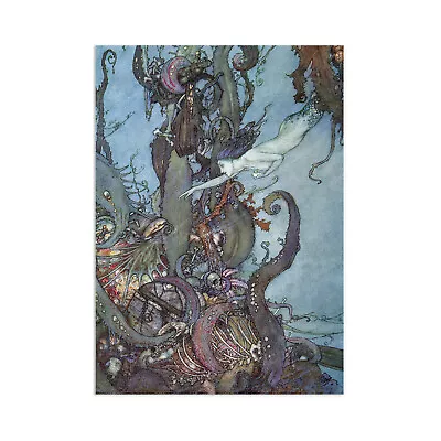 Mermaid Vintage Art Print Wall Decor Poster Edmund Dulac Fairy Illustration A3 • $12.37