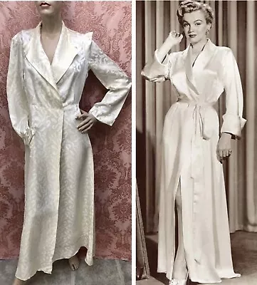 VTG 1940s OLD HOLLYWOOD GLAM* Rayon SATIN Jacquard RIBBONS-FLOWERS Dressing Gown • $74