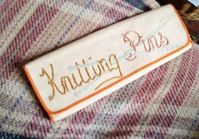 Vintage Material Knitting Pins Needle Case /pouch  Sewing Orange Embroidery. • £20