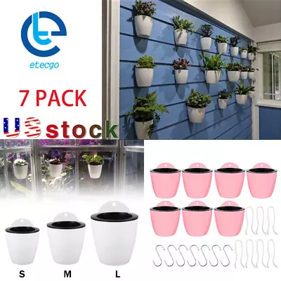 7 PCS Self-Watering Plant Flower Pot Wall Hanging Plastic Planters With Hook • $18.40