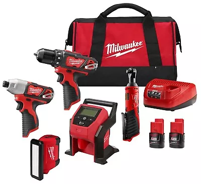 Milwaukee 2494-25 M12 5-Tool Combo Kit - Drill Driver Ratchet Inflator Light • $289