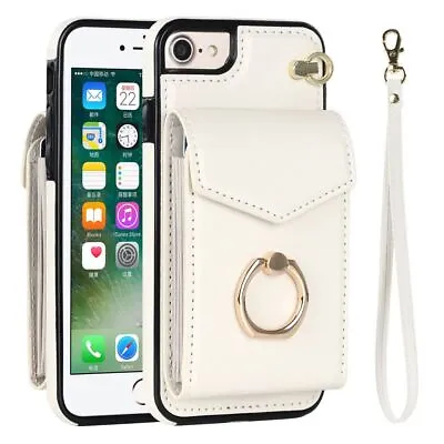 RFID Anti-Theft IPhone Wallet Case With Card Holder Finger Ring Holder-White • $23.95