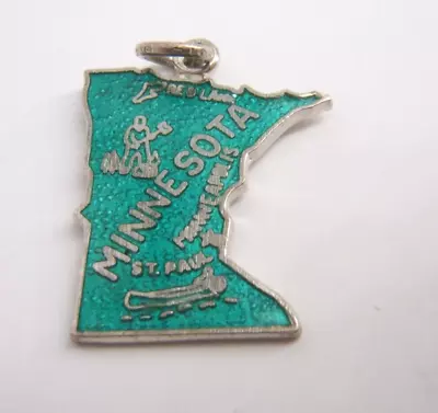 Vintage Sterling Silver & Enamel Charm State Map Of Minnesota • $10