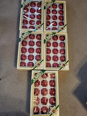 $45 • Buy 5 Boxes Vintage 75  Glass Christmas Ornaments Jumbo Red Pyramid  