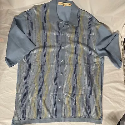 Vintage Silversilk Privee Bowling Shirt Striped 2xl Blue Yellow • $15