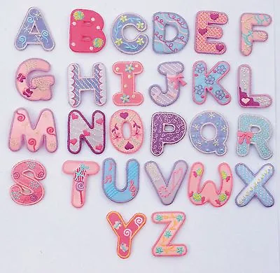 Girls Alphabet Letters/Numbers Embroidered Motif Fabric Iron On Patch Badge  • £0.99