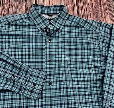 Ariat Pro Series Button Down Shirt Mens Medium Blue Long Sleeve Vented Western • $24.99