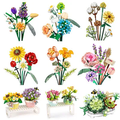 Building Block Bouquet Artificial Flower Building Block Kit Kids DIY Bricks Toys • £17.59