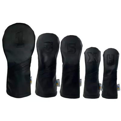 Sunfish Black Murdered Out Leather Golf Headcover 5 Piece Set DR FW FW HB HB ! • $135