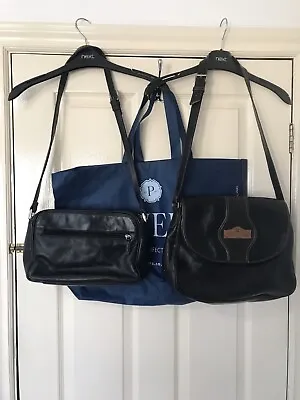 M&S BLACK LEATHER Medium Size HANDBAG & David Jones Black Brown Satchel Style • £4.99