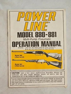 Vintage 1970s Daisy Powerline Model 880-881 Operation Manual For BB Gun • $5