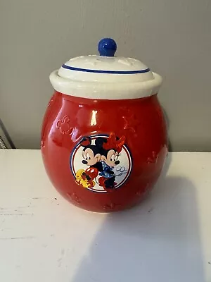 Disney Mickey & Minnie Mouse Red Cream & Ceramic Cookie Jar Canister W/lid • $39.60