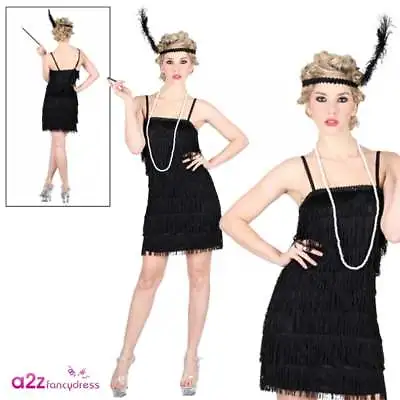 Adult Sexy Black Showtime Flapper 1920's Gatsby Charlston Fancy Dress UK 6-16 • £14.99