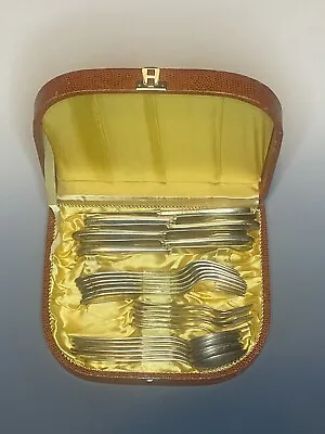 Homag German Vtg 24 Pc 6 Settings Silver Plated Art Nouveau Silverware Case HFL4 • $194.68