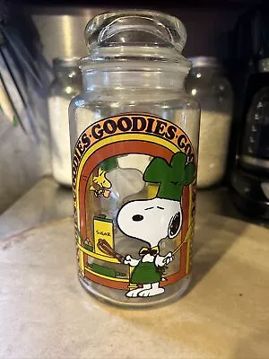 Vintage Peanuts Snoopy Woodstock Glass Cookie Jar Goodies 1958-65 • $35