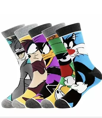 Looney Tunes Cartoon Socks 5 Designs / 5 Pair Unisex Size M Bugs Taz Daffy +++ • £16.99