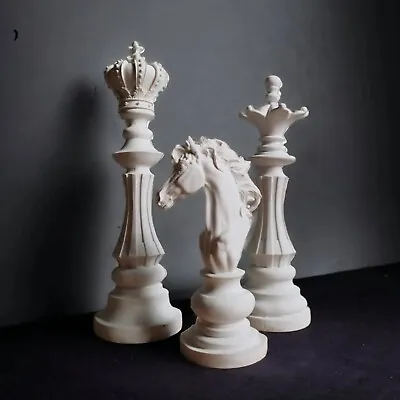 Large Chess Set Statue Sculpture White Modern Home Decor King Queen Knight • $206.80