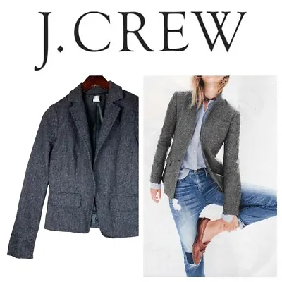 J Crew 4 Small Blazer Jacket Coat 100% Wool Herringbone Black Career CHIC      Z • $69.29