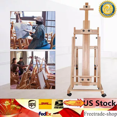 Extra Large Studio H-Frame Easel Adjustable Solid Beech Wood Artist Easel Movabl • $137.75