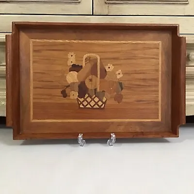 Vntg Inlay Wooden Marquetry Tray “The Fruit Basket”  Apr 19” X 12” Countrycore • $29