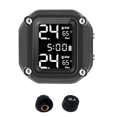 Motorcycle TPMS Tire Pressure Monitor Alarm Wireless Sensors LCD Time Display • $33.20