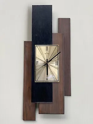 Vintage Verichron Mid Century Modern Floating Panels Wall Clock Wood & Black MCM • $129.99