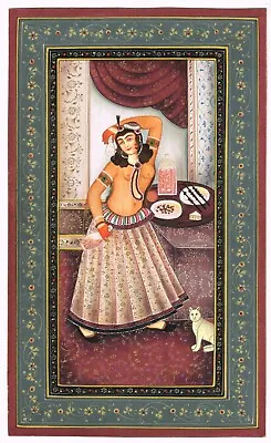A Qajar Woman Painting Hand Miniature Painting Gouache On Paper 6.5x10.5 Inches • $853.99