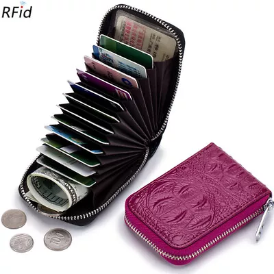 RFID Blocking Genuine Leather Credit Card Case Holder Security Travel Wallet US • $9.99