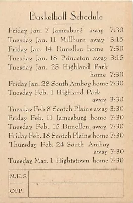 Basketball Schedule Metuchen High School New Jersey NJ 1938 • $8.95