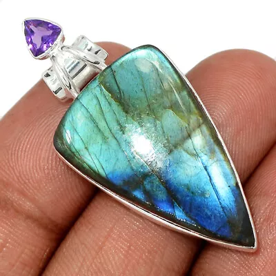 Natural Multi Fire Labradorite - Madagascar 925 Silver Pendant Jewelry CP43976 • $14.99