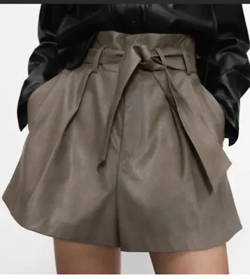 Zara Faux Leather Shorts - Taupe  High Waisted & Belt Size S New #al • $55