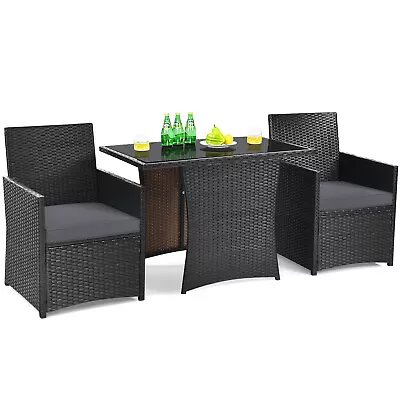 Patiojoy 3PCS Patio Rattan Furniture Set Cushion Sofa Armrest Garden • $199.49