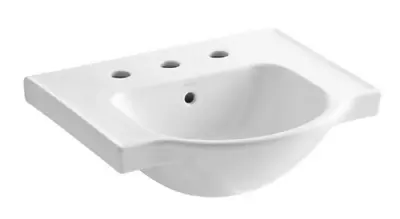 Kohler  K-5247-8-0  Veer 21  Pedestal Bathroom Sink W 3 Hole & Overflow - White • $179.99