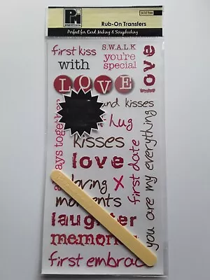 Papermania Rub-on Transfers LOVE ROMANCE SWALK KISSES MEMORIES SENTIMENTS • £1.25