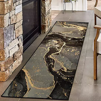 Hallway Runner Rug Luxury Modern Abstract Marble Texture Carpet 2X6 Ft Brown • $45.99