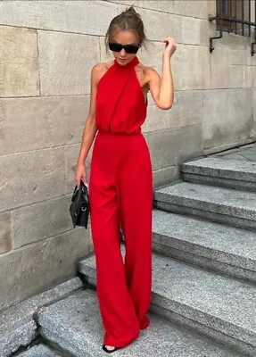 Zara Nwt Woman Long Halter Jumpsuit Red | 0387/159 • $55