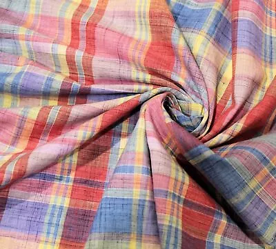 Madras Color Check Plaid 100% Cotton 44  Wide • $3.79