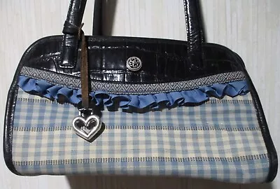 VINTAGE Brighton Handbag Purse Blue Checkerboard Black Croc Silver Heart Charm • $40.70