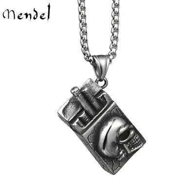 MENDEL Cool Gothic Mens Punk Cigarette Skull Pendant Necklace Stainless Steel • $12.99