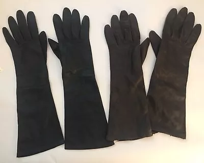 Vintage Christian Dior Black Leather Gloves Size 7 1/4 Mid Length + Free Pair • $7