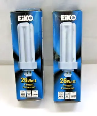 EIKO 26W TRIPLE TUBE FLUORESCENT LIGHT BULB 2PK TT26/30 26 Watt 3000K GX24q-3 • $14.39