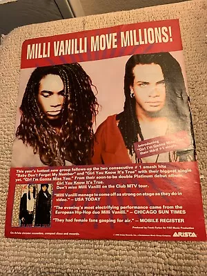 $7.49 • Buy 13.5-10 6/8” Milli  Vanilla Move Millions Album Ad FLYER