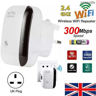 WiFi Range Extender Signal Booster 300Mbps Internet Wireless Repeater UK Plug • £8.35