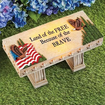 Solar Lighted  Land Of The Free  Patriotic Eagle Memory Garden Bench Statue • $29.74