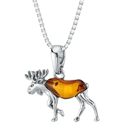 Baltic Amber Moose Pendant Necklace In Sterling Silver 18  • $50.99