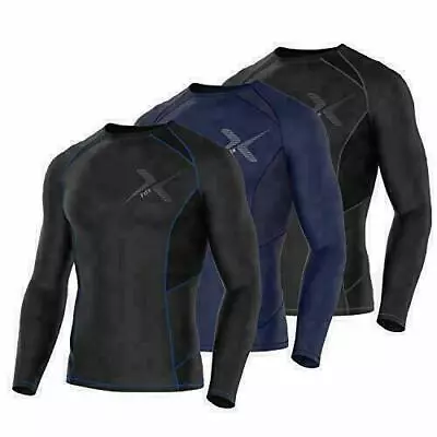 Men's Compression Armour Base Layer Top Long Sleeve Thermal Gym Sports Shirt Fdx • £11.99