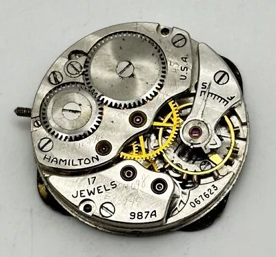 Vintage Hamilton 987A Wrist Watch Movement & Dial 17J For Parts Repair • $29.99