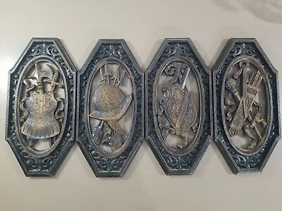 4 Vtg Dart Gothic Medieval Wall Plaques Shield Sword Arrows Coat Of Arms Crest • $29.95