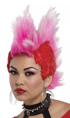 Mohawk Red Hot Pink Cut Side Women's Wig With Double Spike Top Seasonal Visions • $17.95