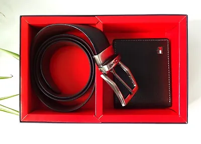 £24.99 • Buy Men's Leather Wallet&Belt' Tommy Hilfiger' Black, Double Side Belt, Combo Set XL
